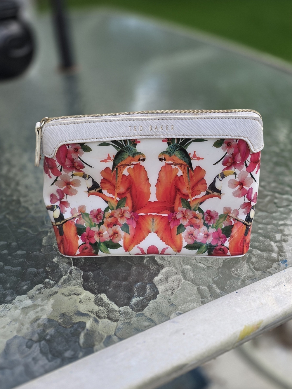 Ted Baker White Floral Tropical Print Cosmetic Bag